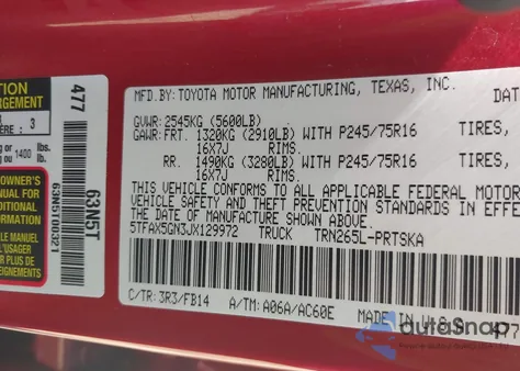 2018 Toyota Tacoma Sr z USA, uszkodzony, nr VIN 5TFAX5GN3JX129972